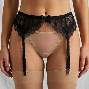 Unbranded Black Floral Lace Garter Belt Adjustable Strappy Lingerie Size M